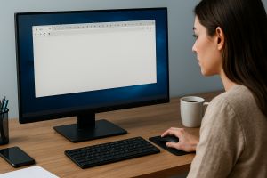 Office woman browsing in her computer.