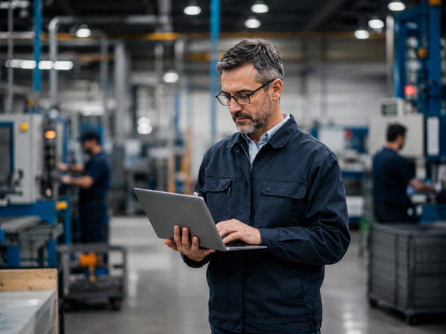 Manufacturing operations leader reviewing systems on the shop floor