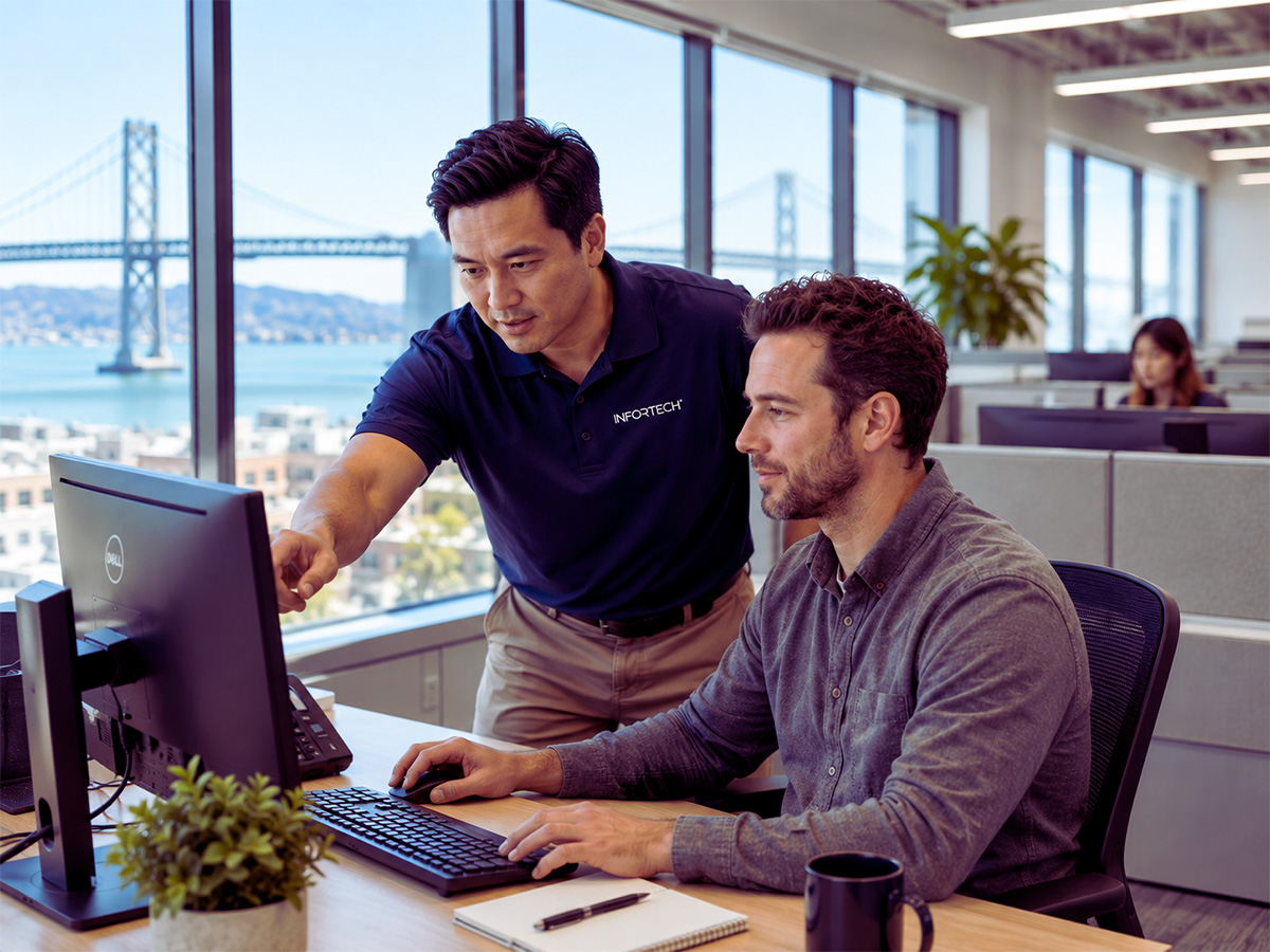 INFORTECH technician providing on-site IT support at a Bay Area business